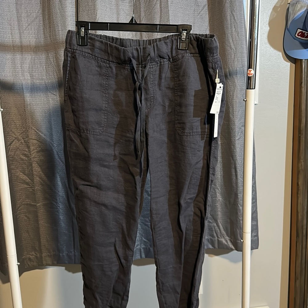 Women’s Petite Medium Drawstring 100% Linen Cuffed Pant
